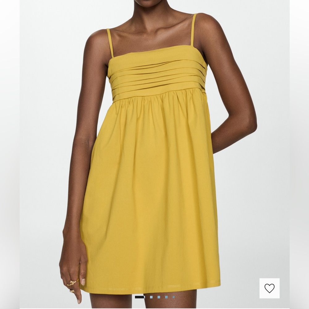 Mango Yellow Mini Dress with Pleated Bodice